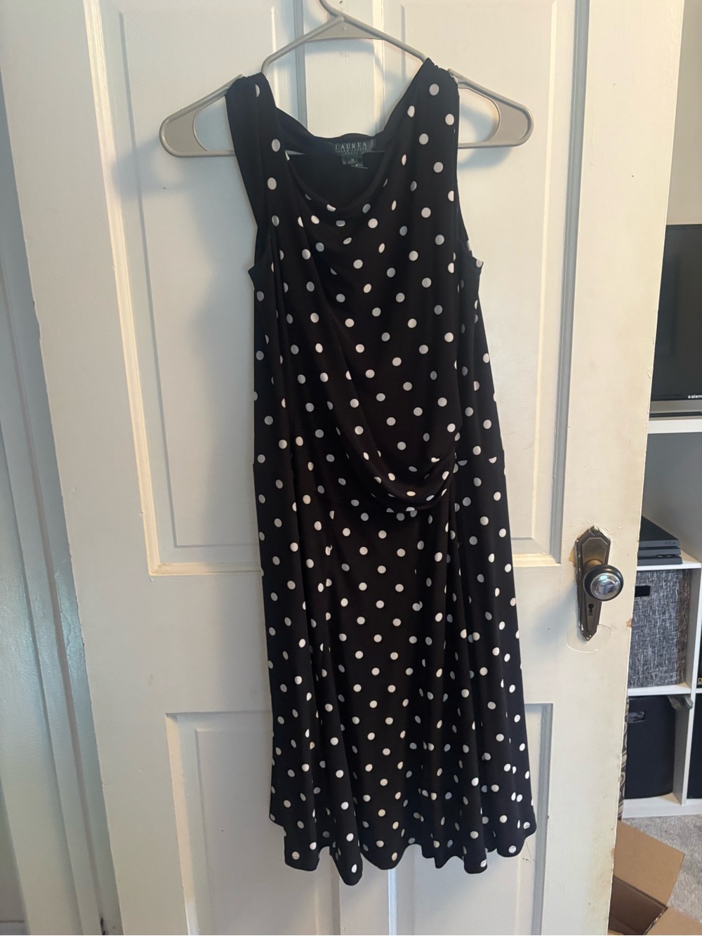 Tahari Black Dress with White Polka Dots